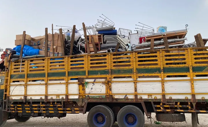 A truck loaded with hospital beds and medical equipment shipped by HARO, 2024