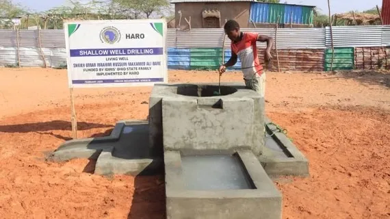 A HARO team member checks a newly built shallow well in Hiraan, Somalia